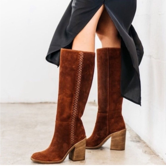 UGG Shoes - UGG Suede Leather Braid Stitch Heel Tall Boots 70s